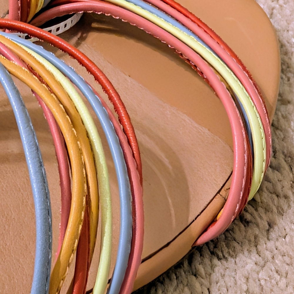 Madewell Colorful Strappy Slide Sandals Size 7 | Rainbow Leather Slip-On Flats - Picture 4 of 7